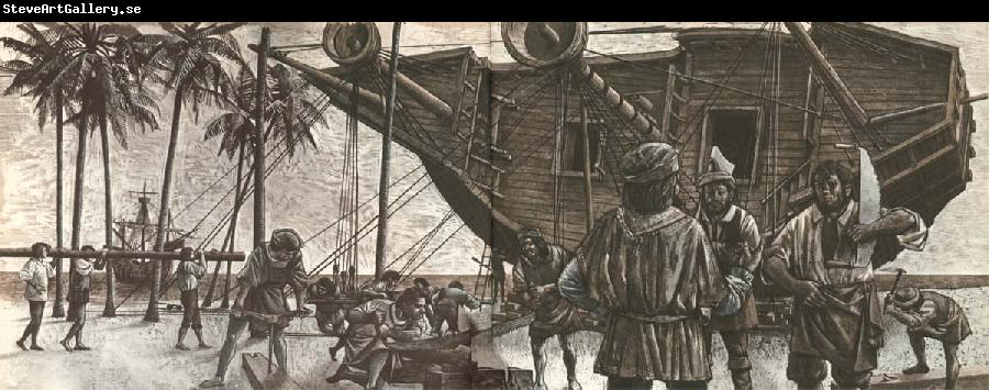 unknow artist Pa its flush travel to India Vasco da Gama ashore pa Africa ostkust in order to repair vessel